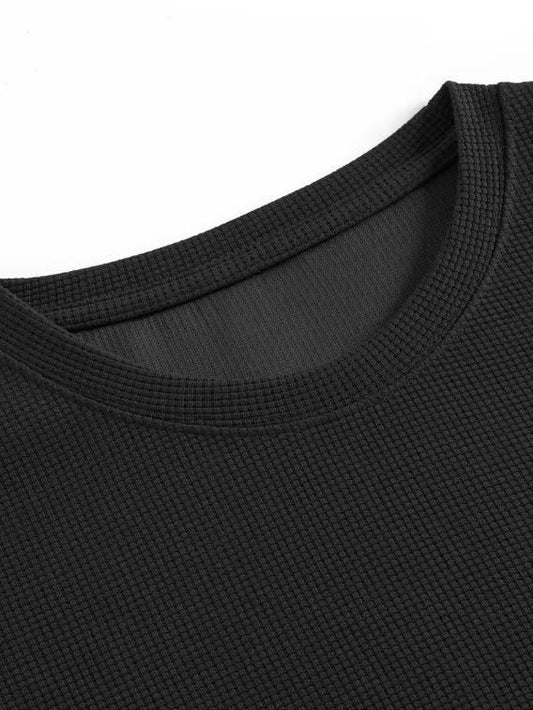 Men's Waffle Fabric Cooling Breathable Short Sleeve Black T-Shirt